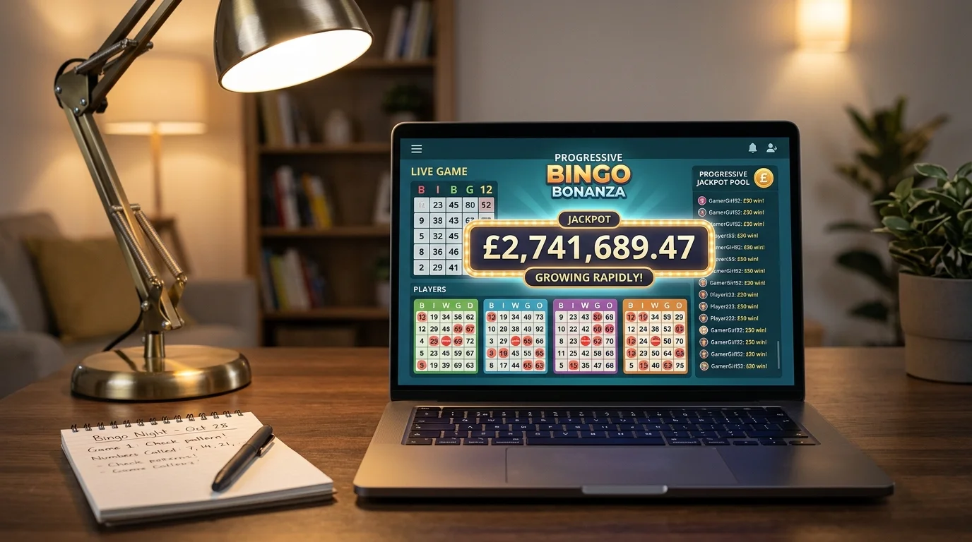 Progressive jackpot prize pool display in Tombola bingo room