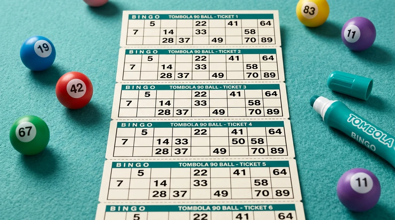 90-ball bingo game screen showing numbered ticket and called numbers