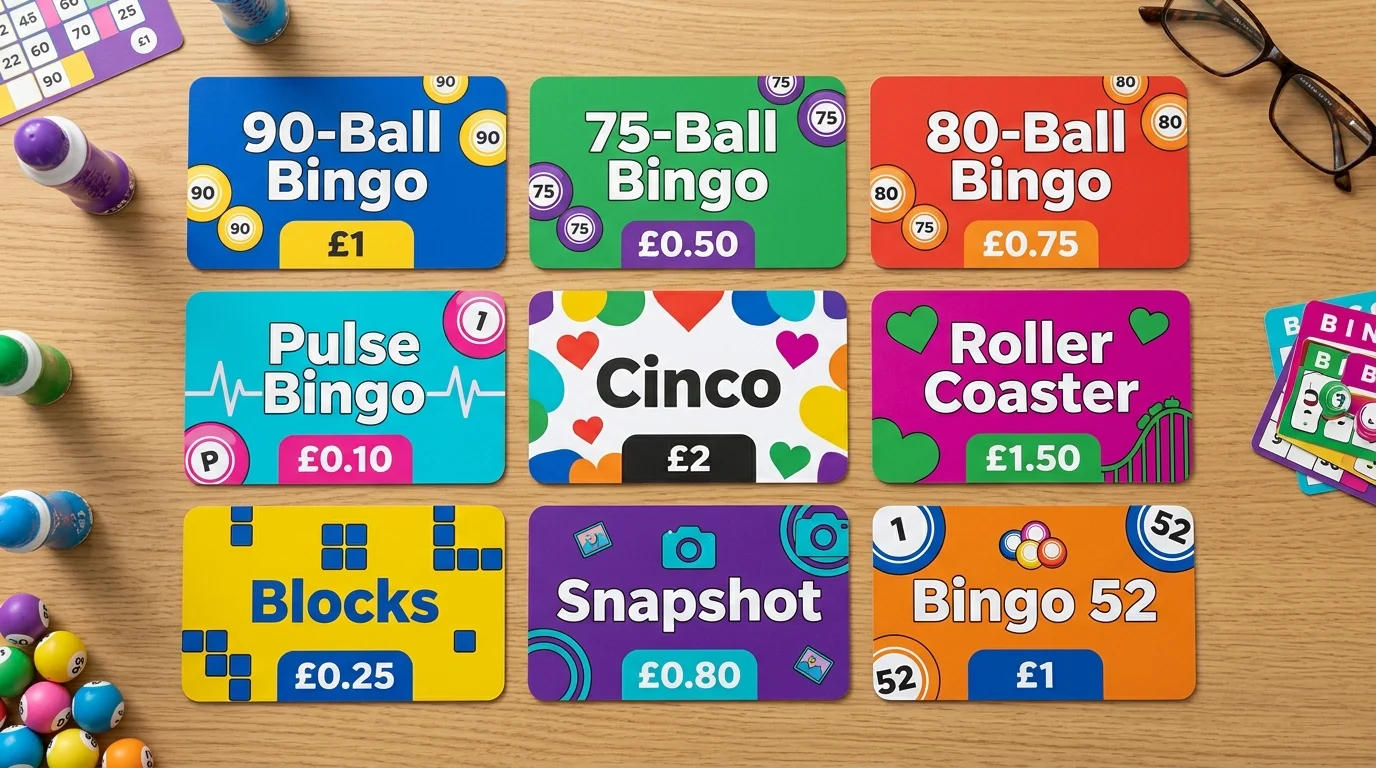 Tombola bingo room types with ticket prices and game formats