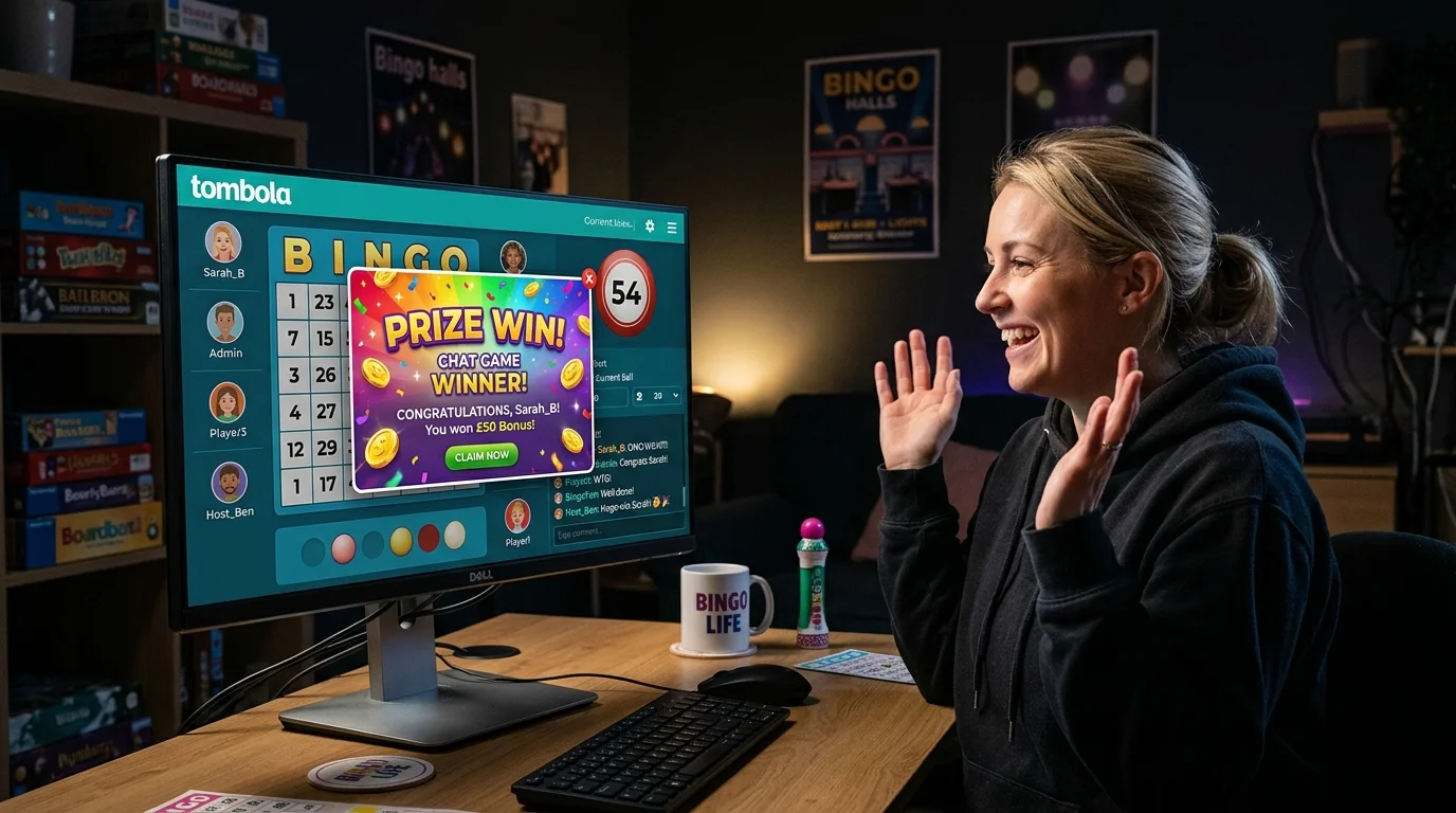 Tombola community welcome message from chat host to new players