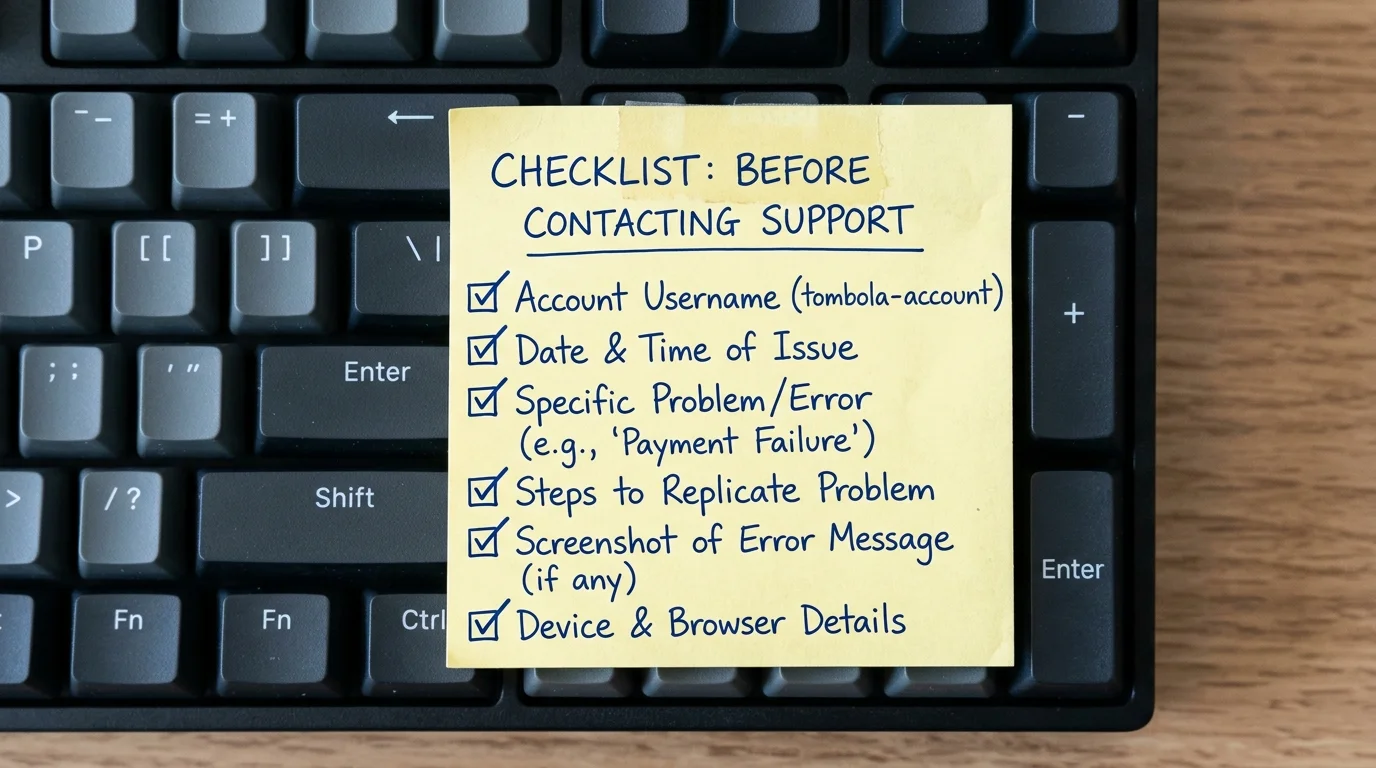 Account details to have ready when contacting Tombola customer support